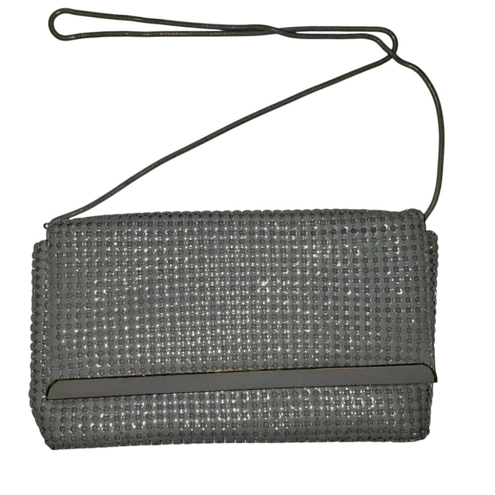 Vintage Silver Metal Mesh Evening Bag‎ Chain Strap Clutch Purse Elegant